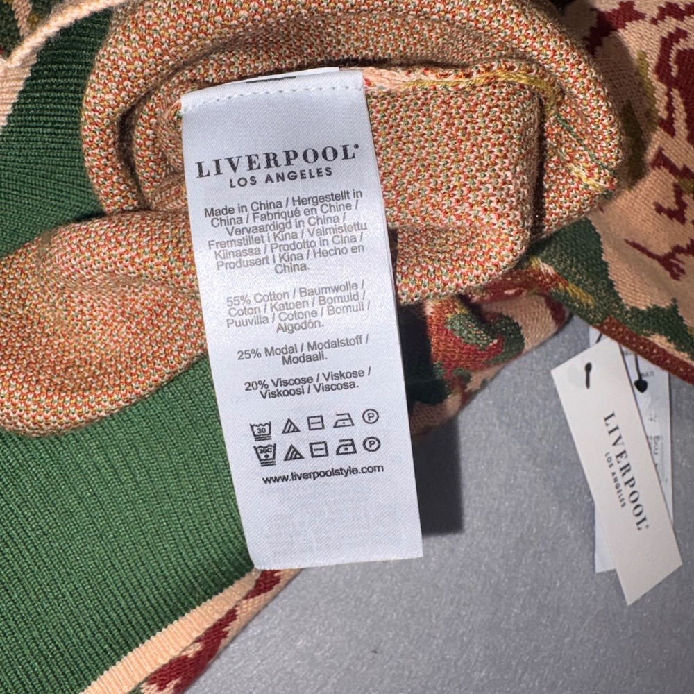 Liverpool Los Angeles Floral Jacquard Crewneck Sweater Green XL NEW - Picture 4 of 7